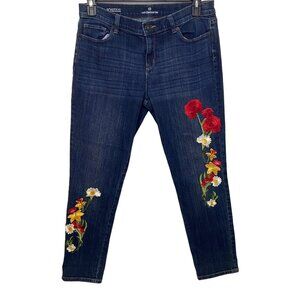 LIZ CLAIRBORNE FLORAL EMBROIDERED‎ CITY FIT JEANS SZIE 10